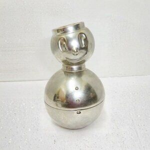 Vintage MCM Chrome Metal Roly Poly Clown Figural Coin Bank